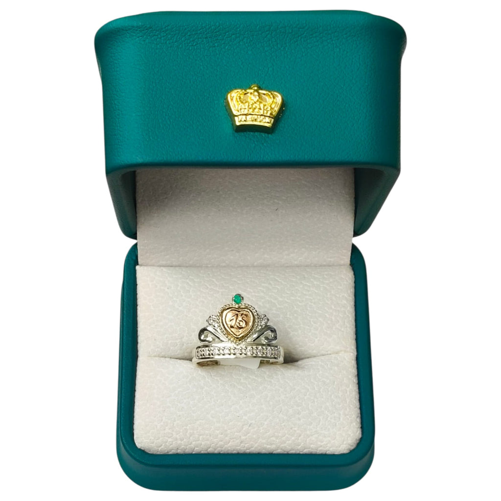 Anillo Oro y Argent con Esmeralda Colombiana - 15 Años Colección Fleur