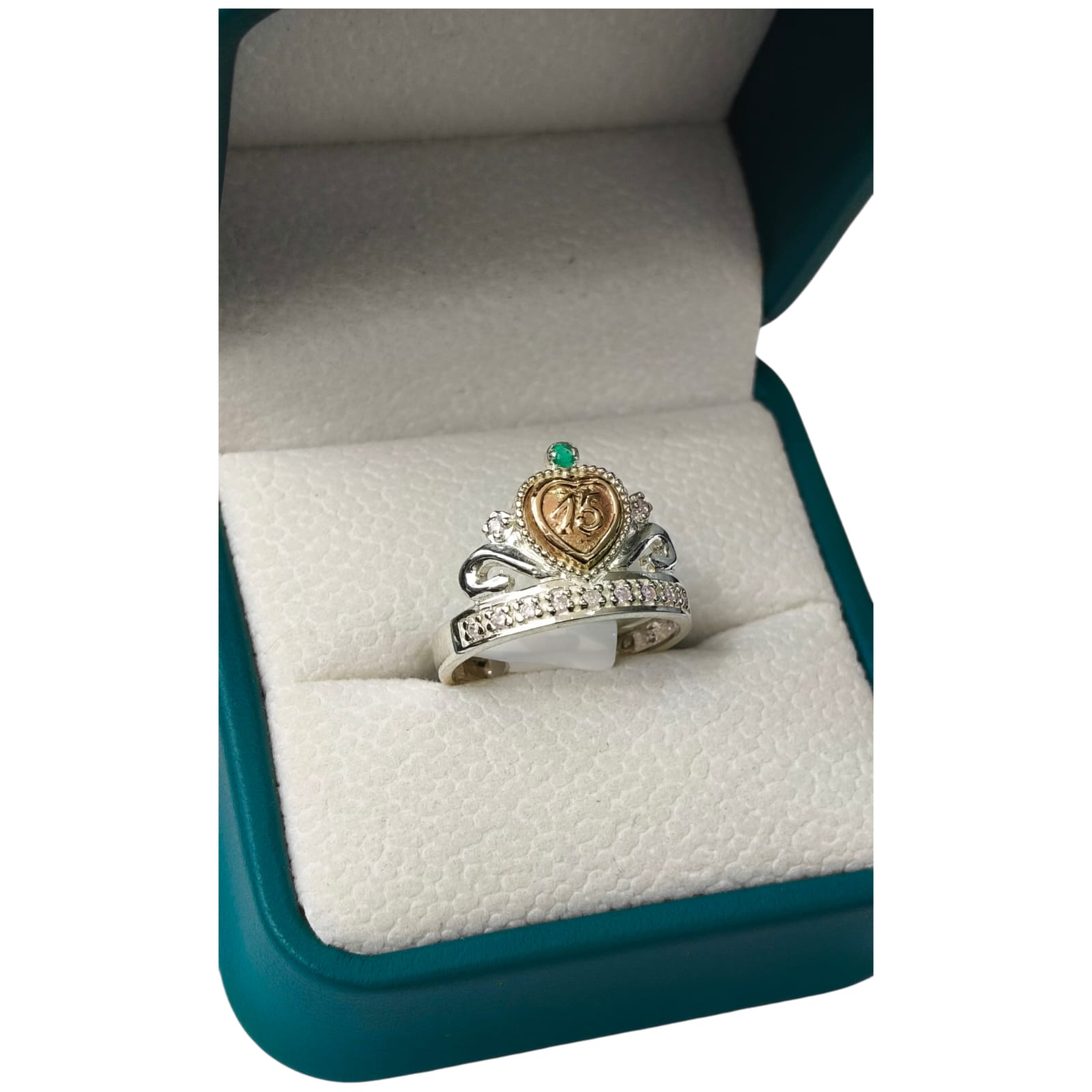 Anillo Oro y Argent con Esmeralda Colombiana - 15 Años Colección Fleur