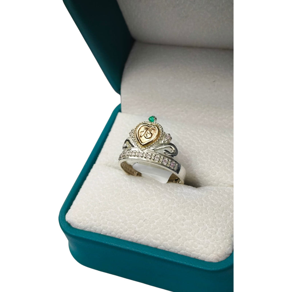 Anillo Oro y Argent con Esmeralda Colombiana - 15 Años Colección Fleur