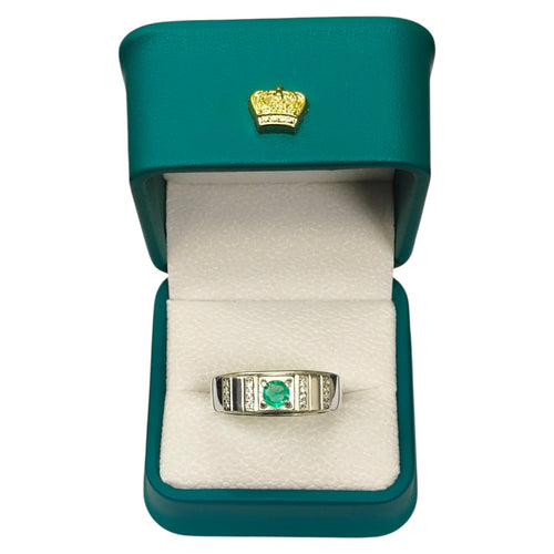 Anillo Argent con Esmeralda Colombiana para Caballero - Colección Ébano