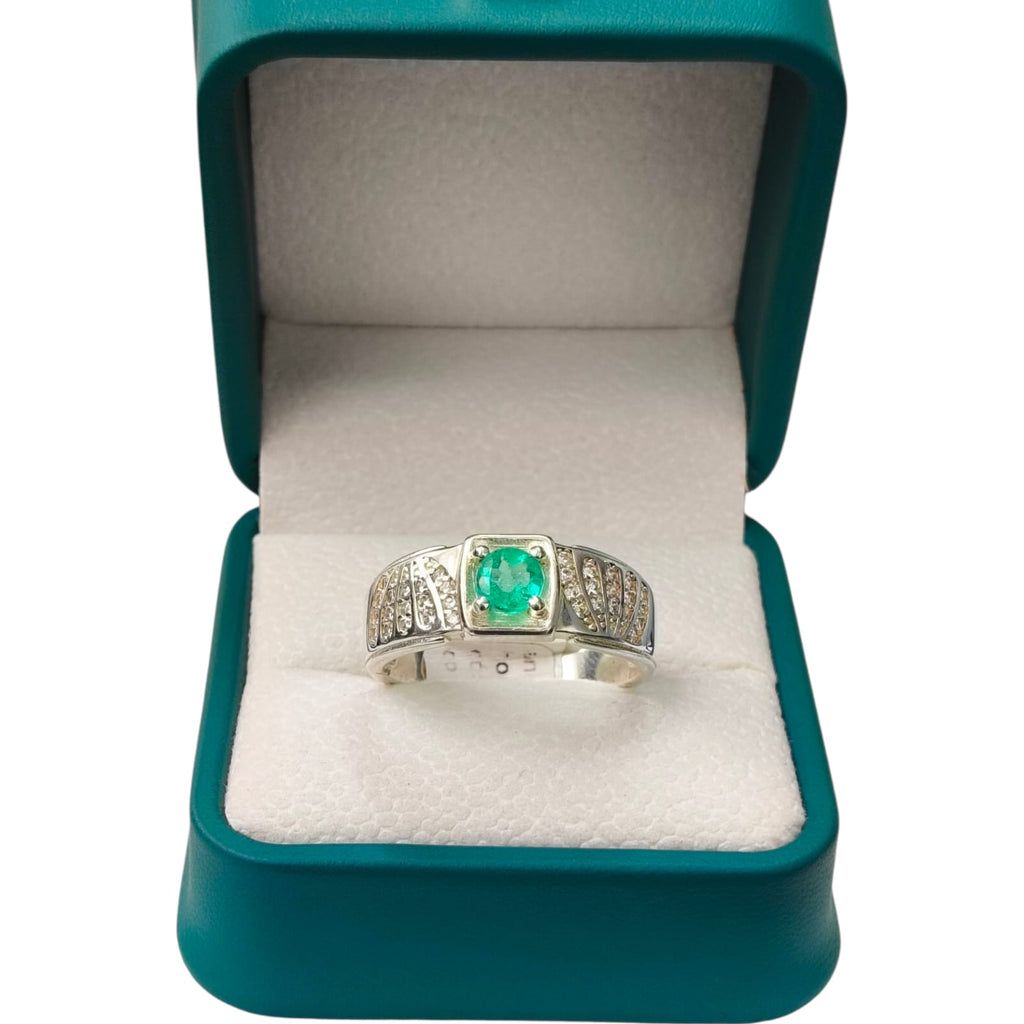 Anillo Argent con Esmeralda Colombiana para Caballero - Colección Bravo
