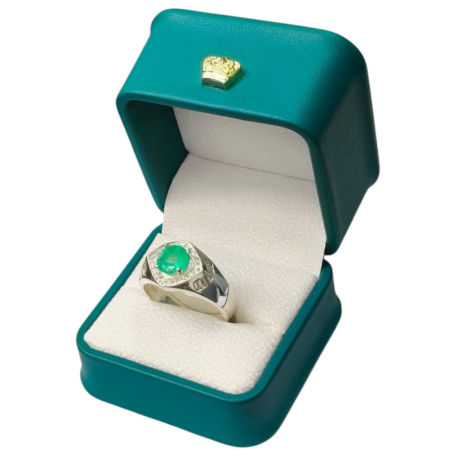 Anillo Argent con Esmeralda Colombiana para Caballero - Colección Forja
