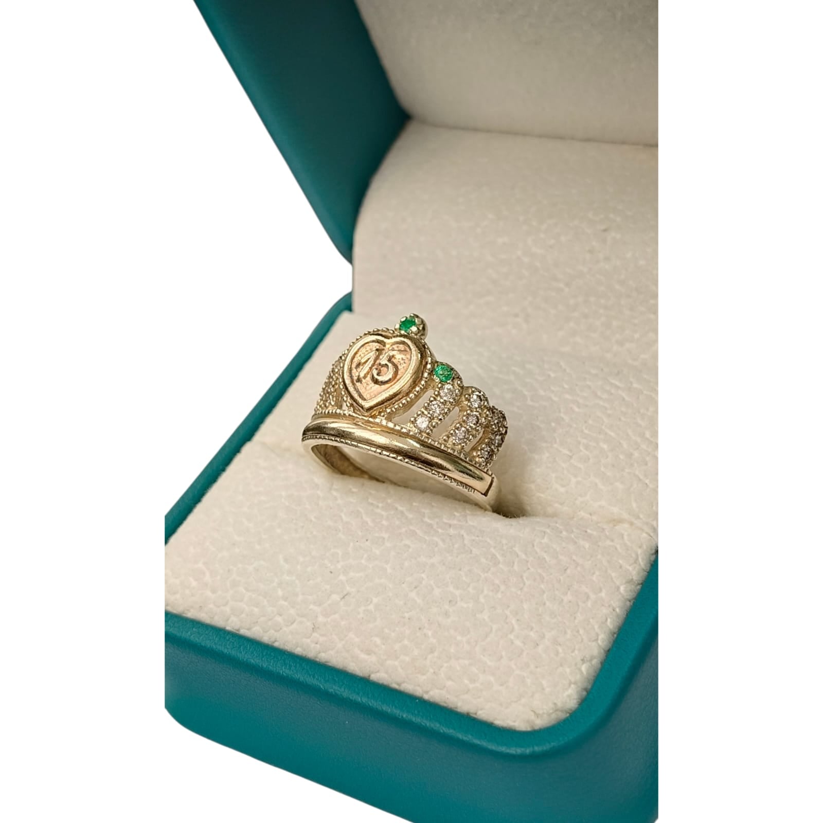 Anillo Oro y Argent con Esmeralda Colombiana - 15 Años Colección Rose