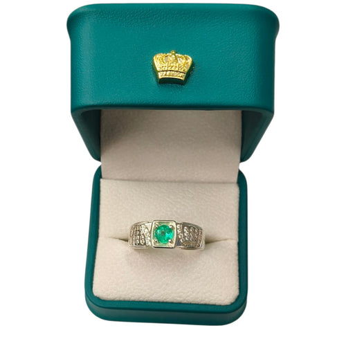Anillo Argent con Esmeralda Colombiana para Caballero - Colección Bravo