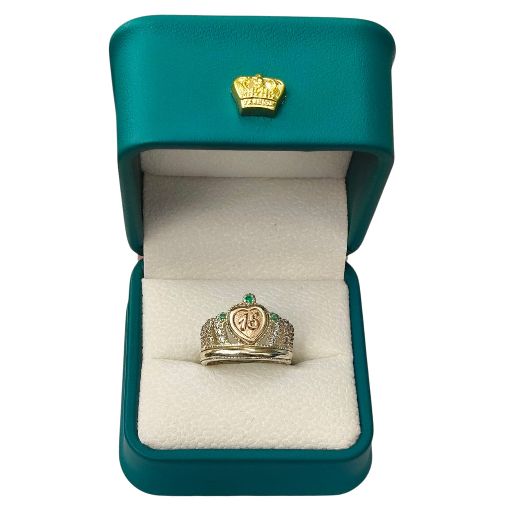 Anillo Oro y Argent con Esmeralda Colombiana - 15 Años Colección Rose