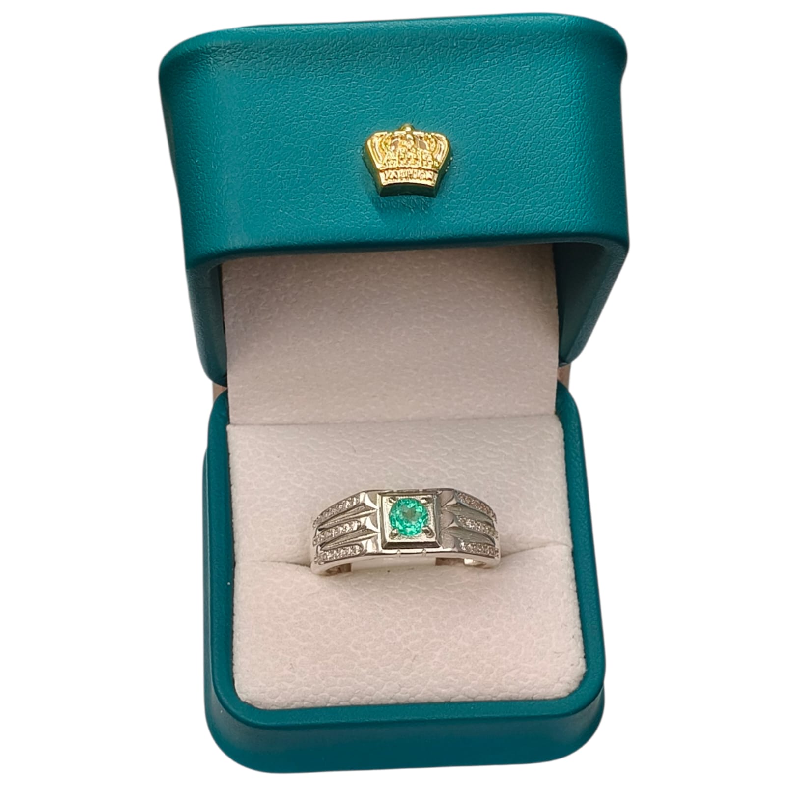 Anillo Argent con Esmeralda Colombiana para Caballero - Colección Pulso