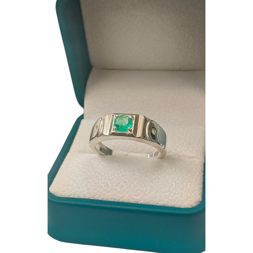 Anillo Argent con Esmeralda Colombiana para Caballero - Colección Noir